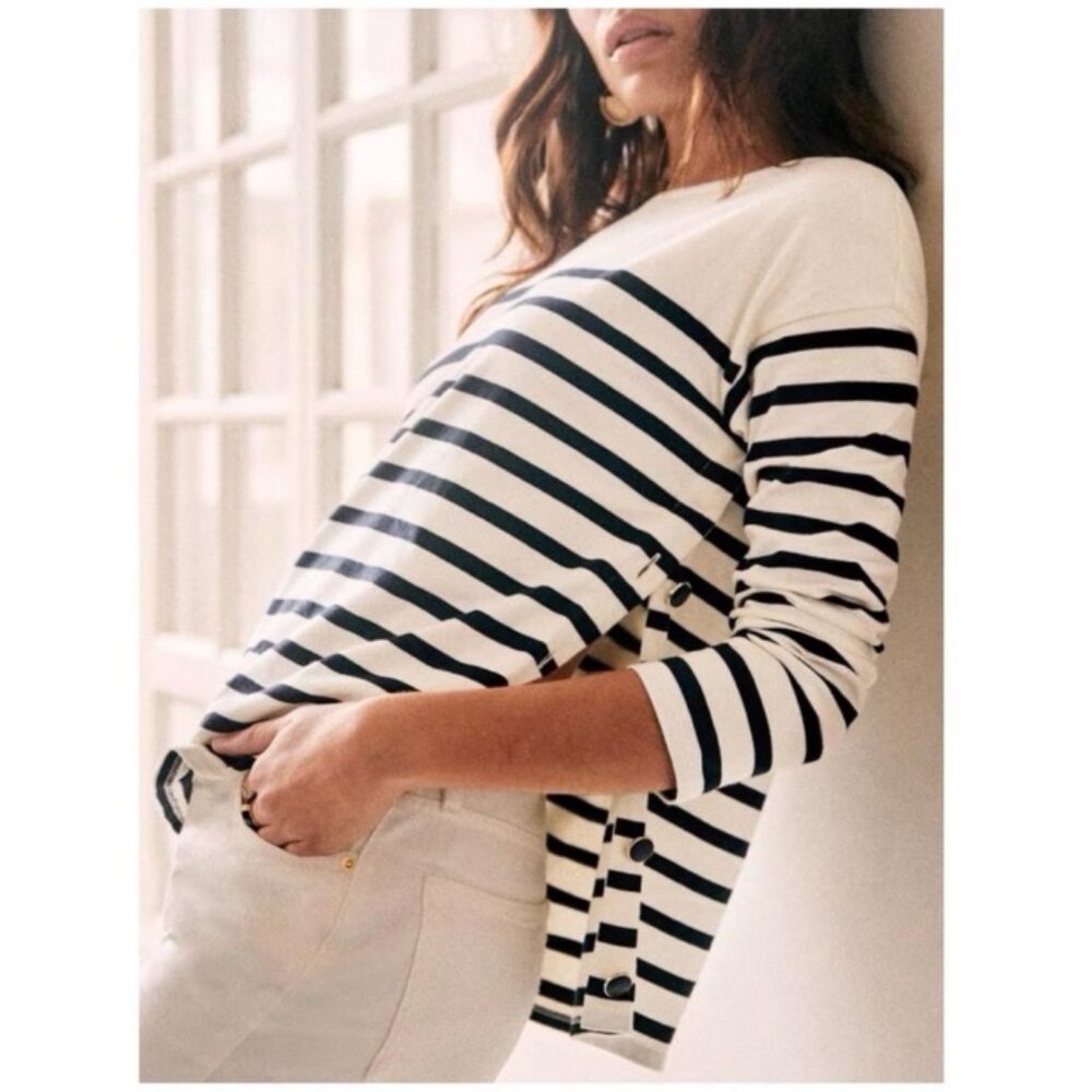 Sézane Noan Marinière Shirt, Ecru/Navy SZ M